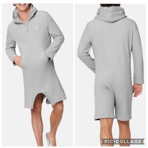 TOWEL CLUB Unisex Adult Gray Full Zip French Terry Hoodie Romper Logo Size XL